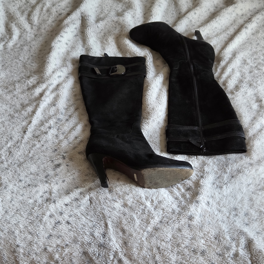 Cole Haan Nike Air Series Black Suede Buckle Tall Boots - Size 8B